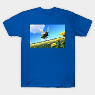 Anime Bee on a Sunflower Field T-Shirt